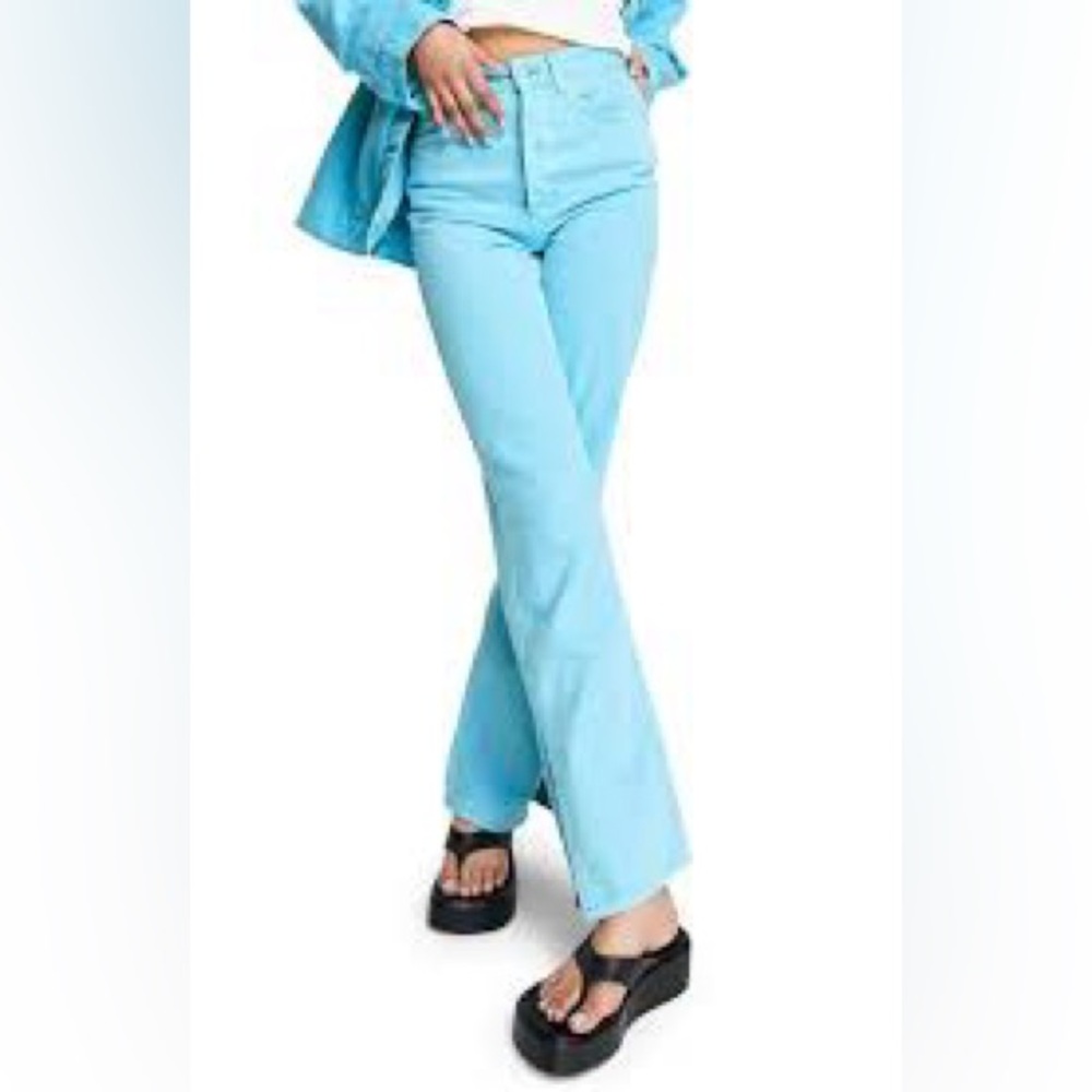 Topshop Teal Kort Jeans Split Hem Size‎ 28 Length 33 EUC
